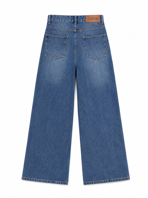 Blue Washed Wide Leg Jeans