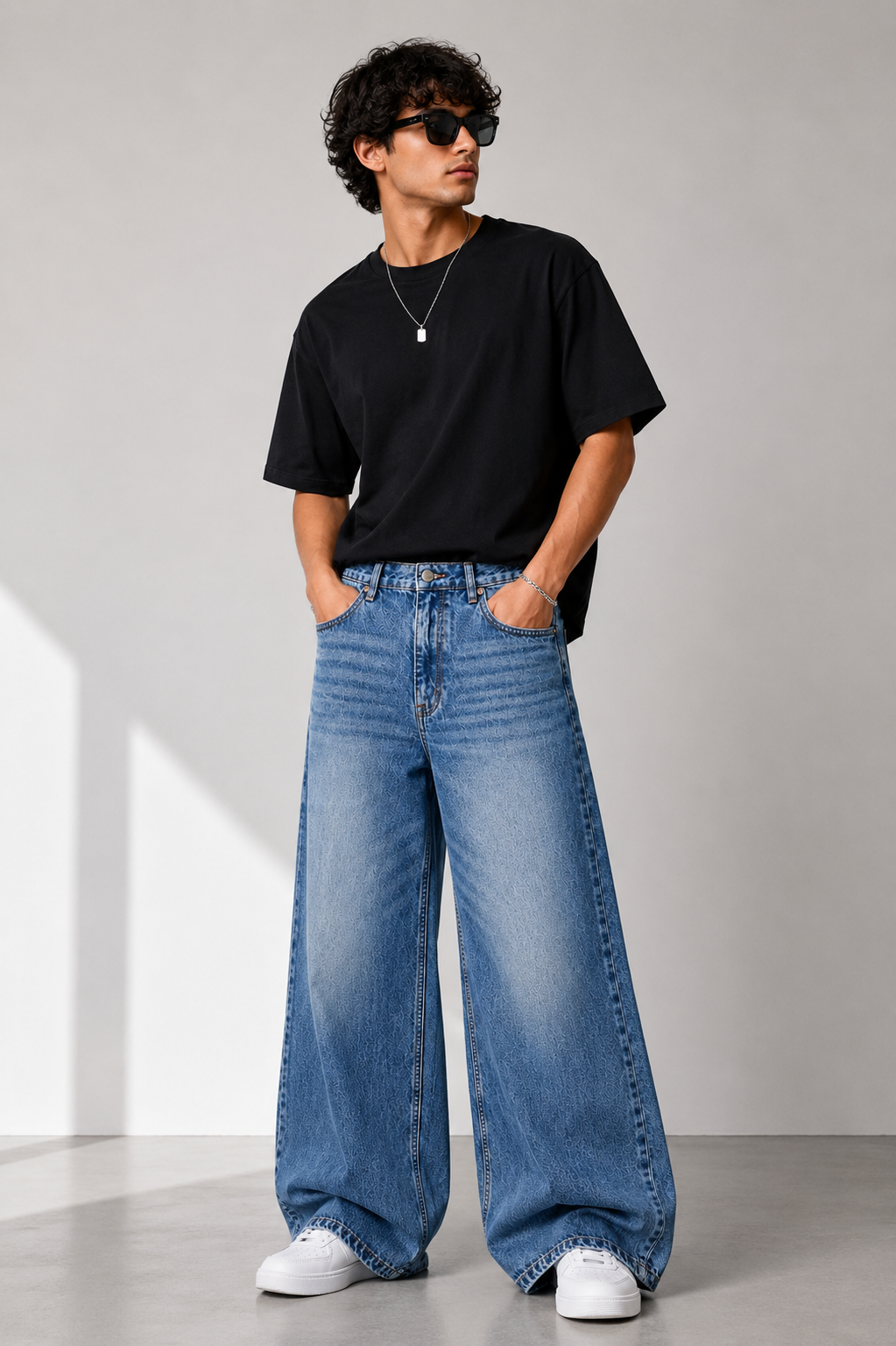 Blue Washed Wide Leg Jeans