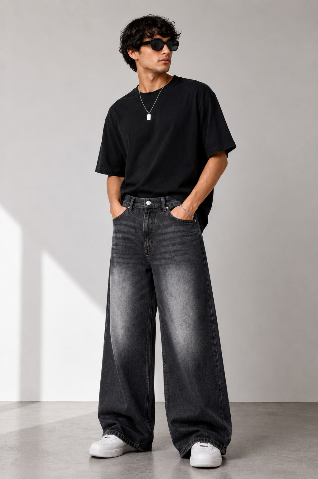 DARK GREY WASH WIDE LEG JEANS