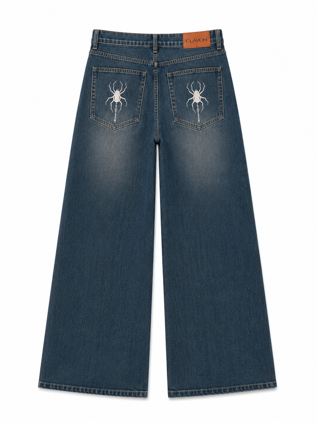 SPIDER EMBROIDERED WIDE LEG JEANS