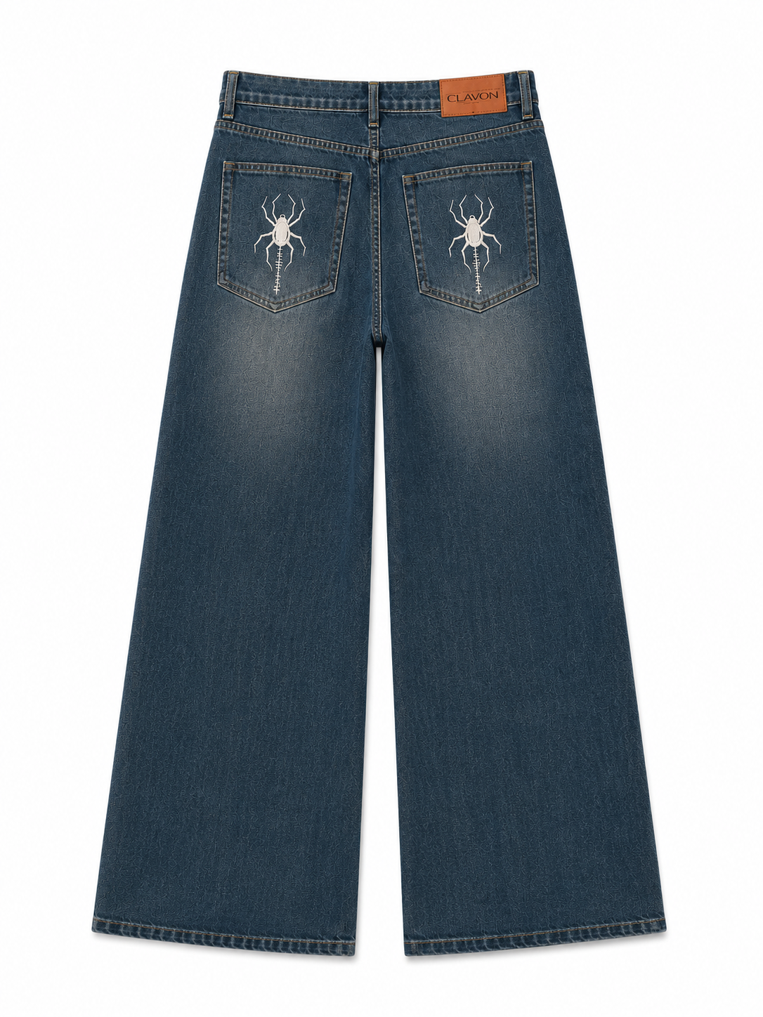 SPIDER EMBROIDERED WIDE LEG JEANS