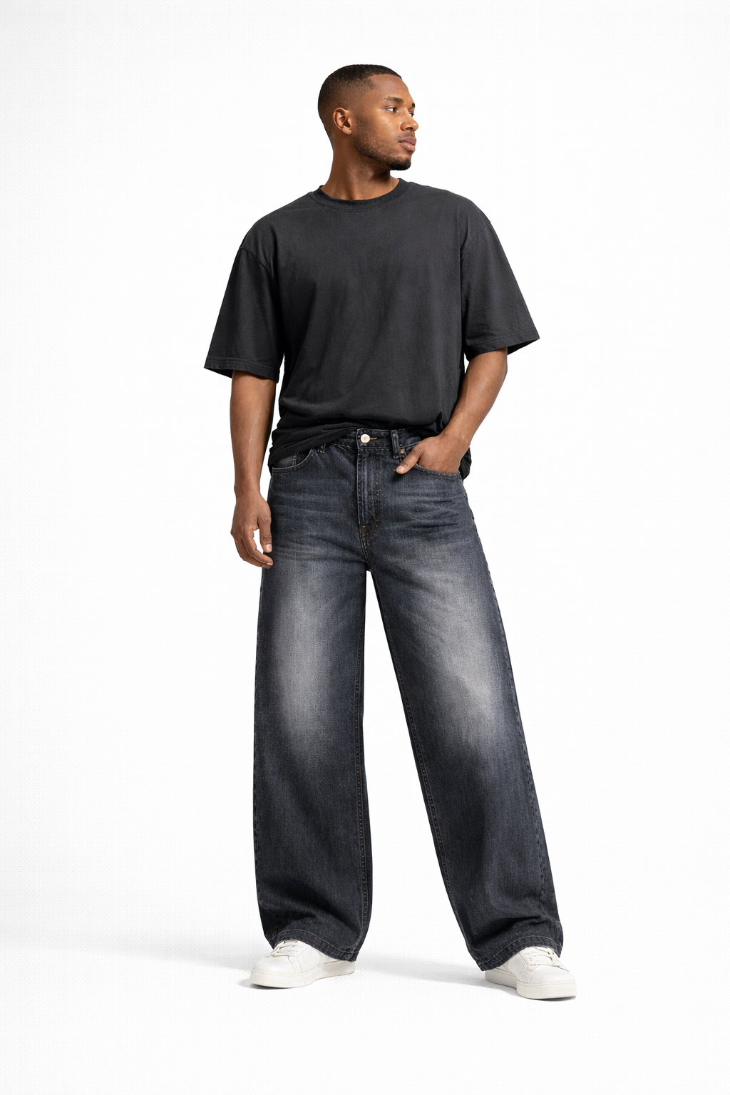 WASHED DARK GRAY WIDE LEG JEANS