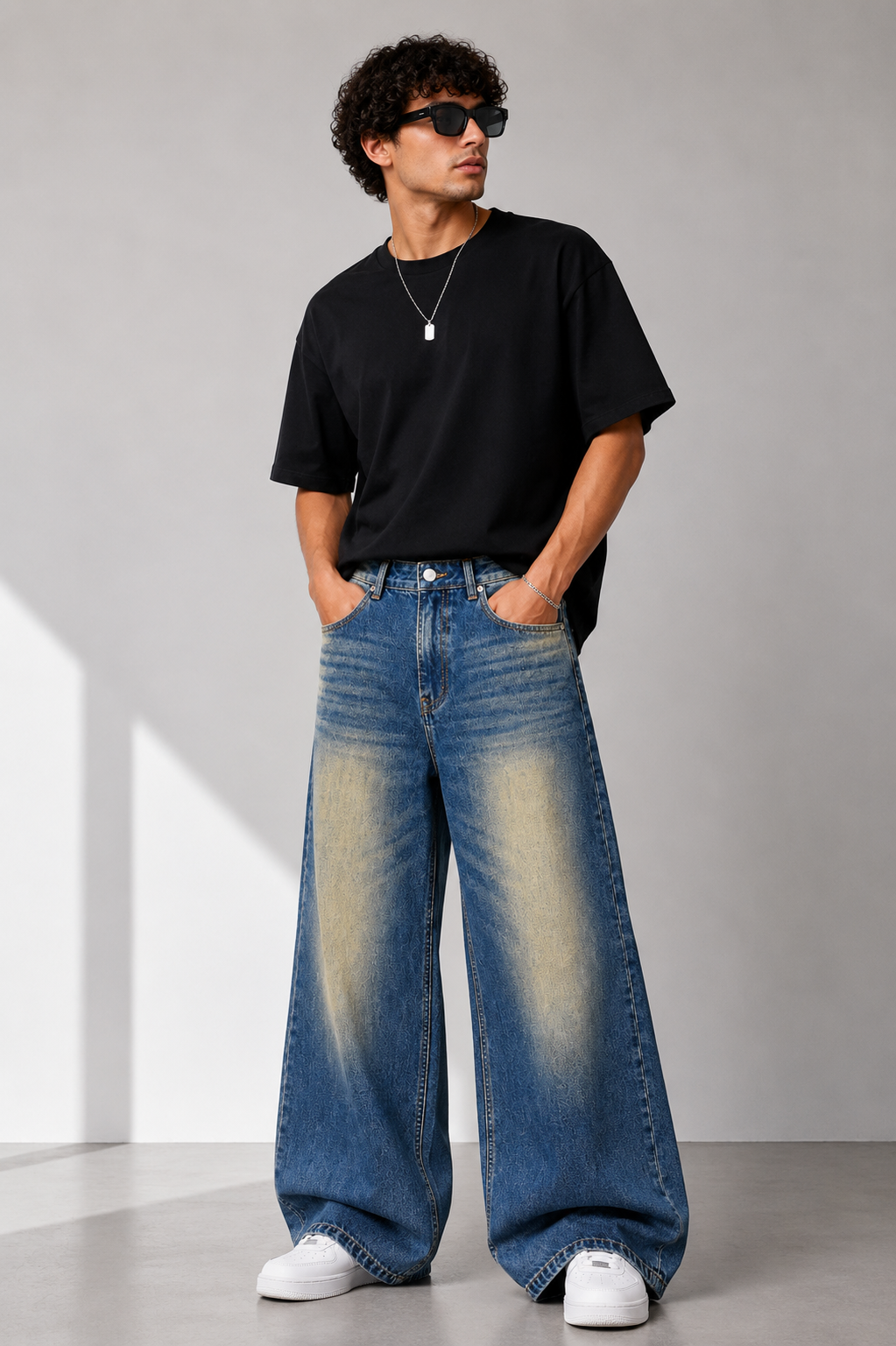 VINTAGE WASH WIDE LEG JEANS